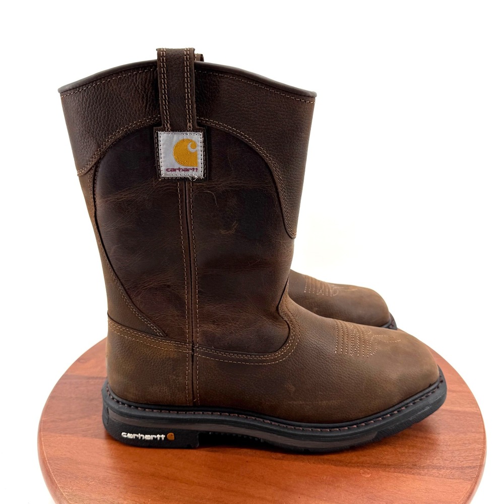 Carhartt Wellington Work Boots Brown Leather Square Toe CMP1218 Size Men 11 M